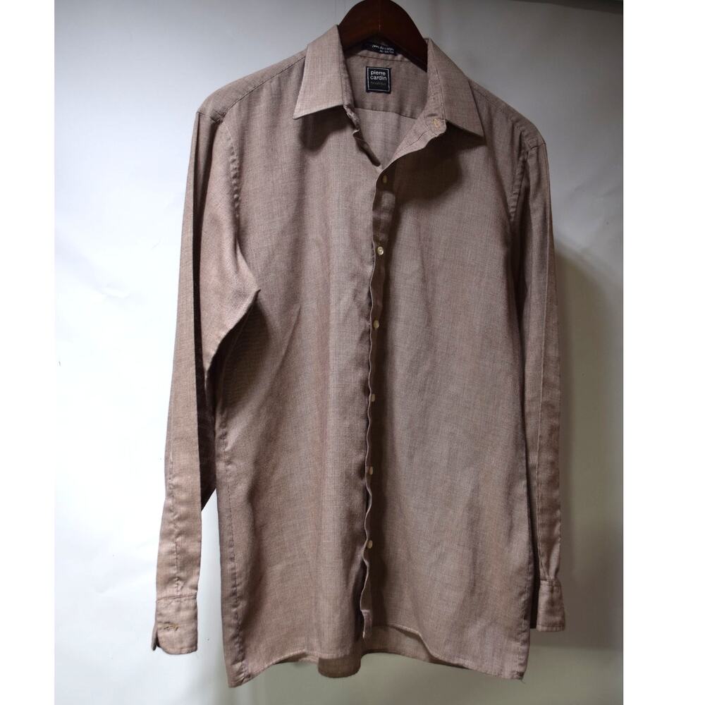 Pierre Cardin Collection 16 32/33 Brown Micro Check Long Sleeve Dress Shirt
